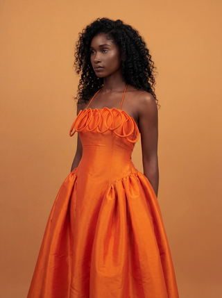 Meraki Midi Dress In Sunset Orange