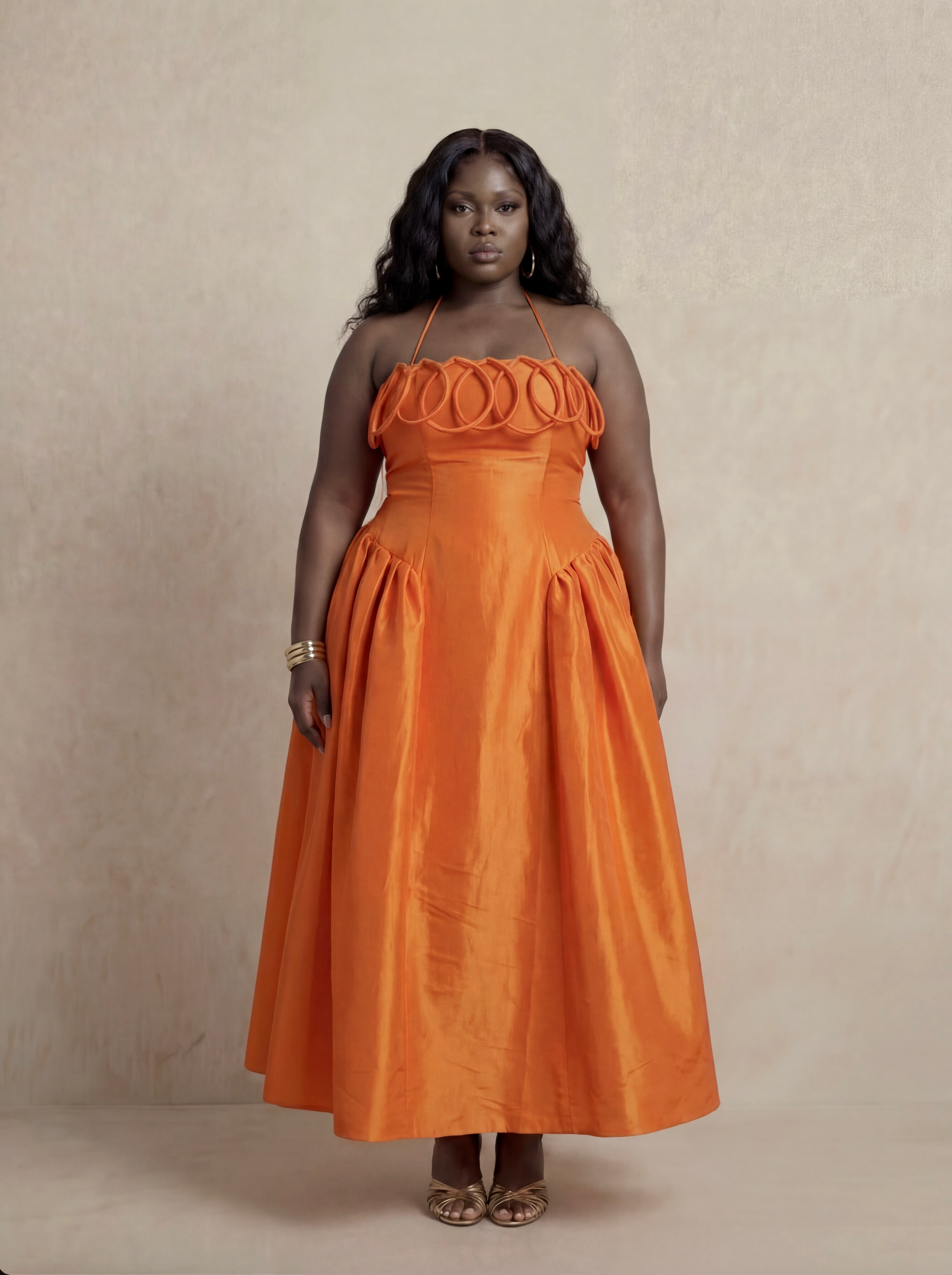 Meraki Midi Dress In Sunset Orange – DESIRÉE IYAMA